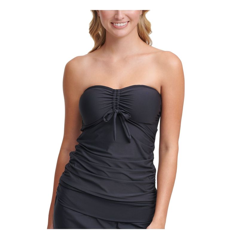 Nwt Dkny Women's Black Bandeau Removable Cups Tie Tankini Swimsuit Top Xs